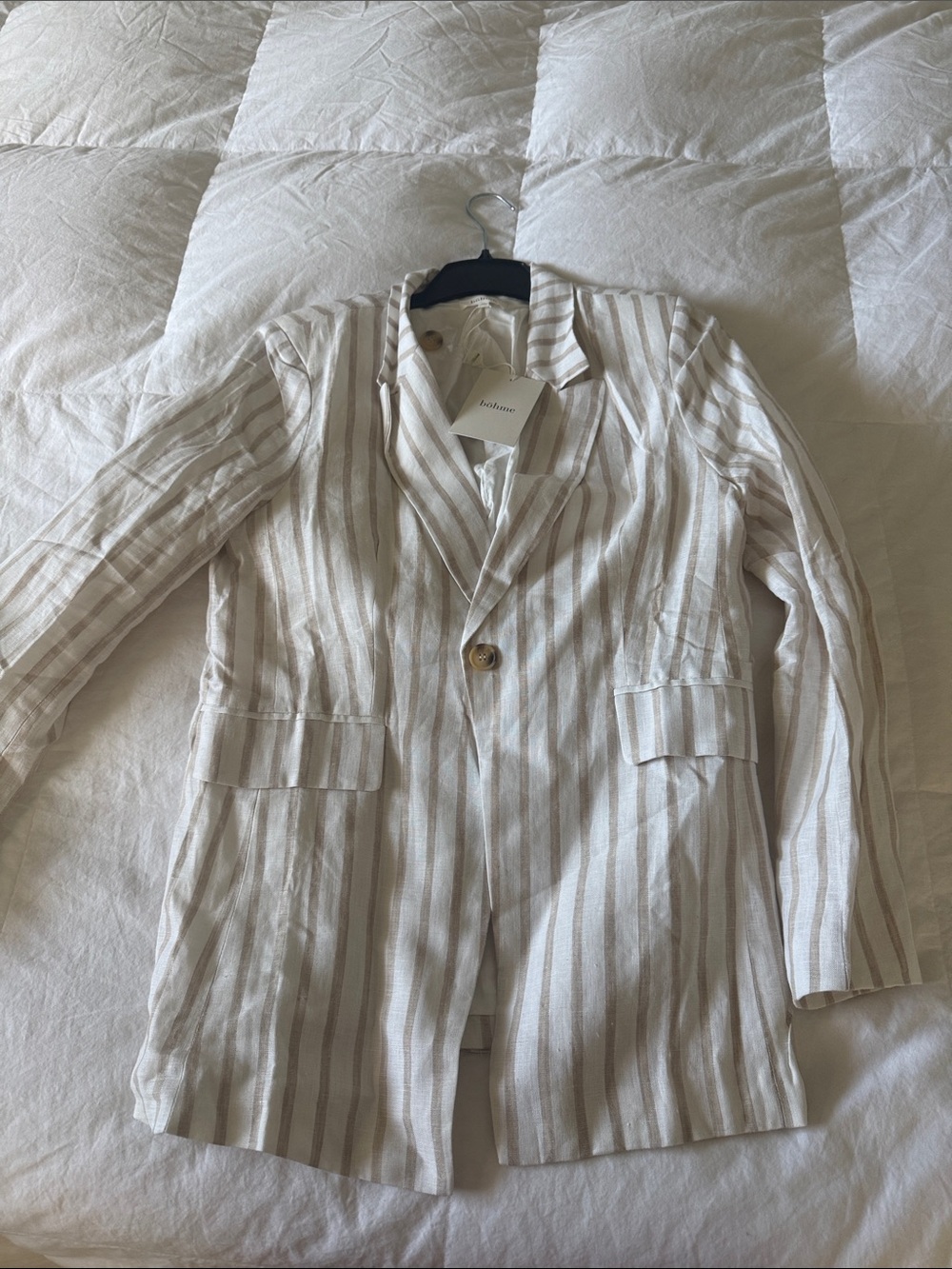 bohme Cream and Taupe Striped Linen Blazer